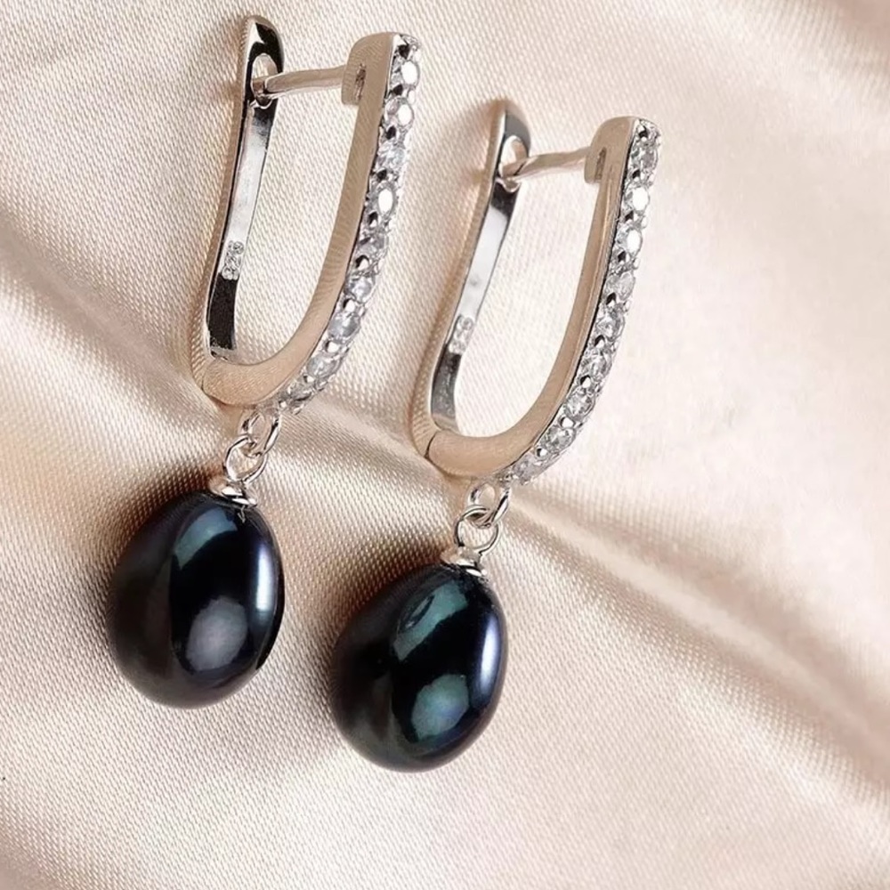 🌟 Freshwater Natural Pearl Earrings S925 CZ - Picture 1 of 7